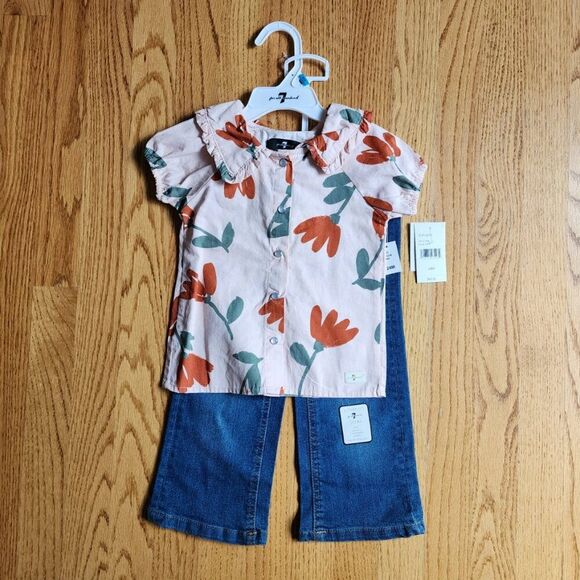 Girl's 24M Blouse & Jeans | Peter Pan Collar | 7 For All Mankind | Ruffles - Picture 1 of 7
